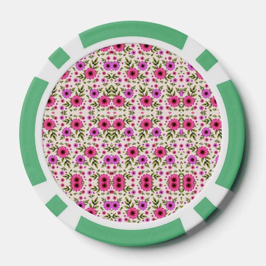 A poker chip with a floral pattern in pink  (Rückseite)