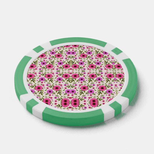 A poker chip with a floral pattern in pink  (Einzeln)
