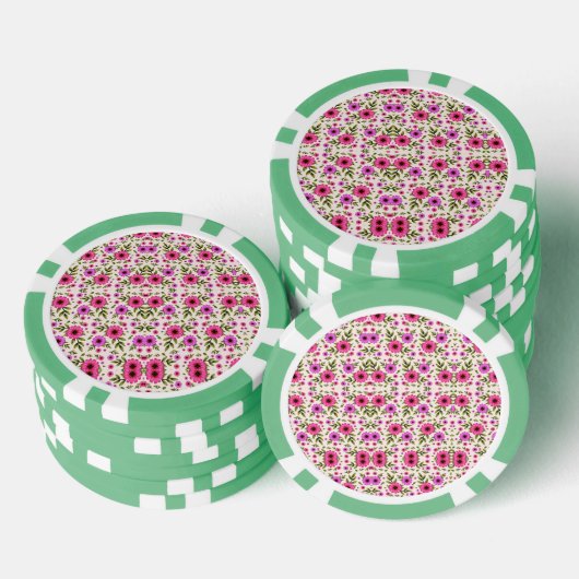 A poker chip with a floral pattern in pink  (Stapel)