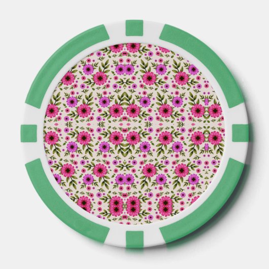A poker chip with a floral pattern in pink  (Vorderseite)