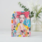 A polka dot bow in her hair lady Collage Postkarte (Stehend Vorderseite)