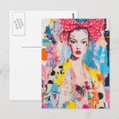 A polka dot bow in her hair lady Collage Postkarte (Vorne/Hinten)