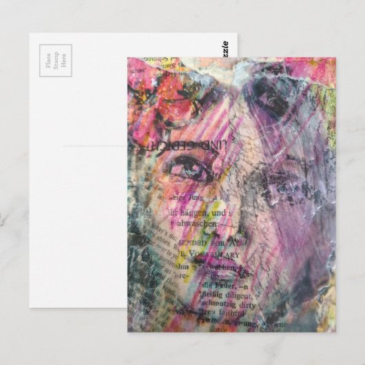 A pretty face mixed media collage postkarte (Vorne/Hinten)