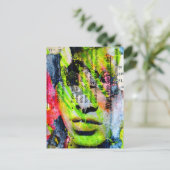A pretty green face mixed media collage postkarte (Stehend Vorderseite)