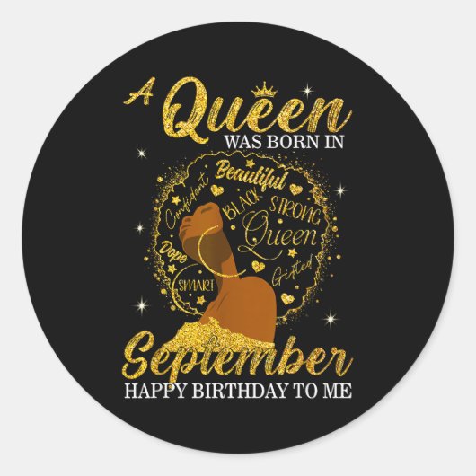 A Queen Was Born In September Birthday Afro Girl B Runder Aufkleber (Vorderseite)
