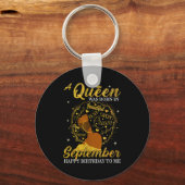 A Queen Was Born In September Birthday Afro Girl B Schlüsselanhänger (Vorderseite)