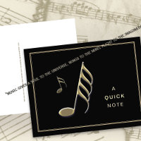 "A Quick Note" Gold Musiknote Black Postcard