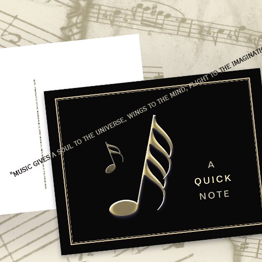 "A Quick Note" Gold Musiknote Black Postcard Postkarte