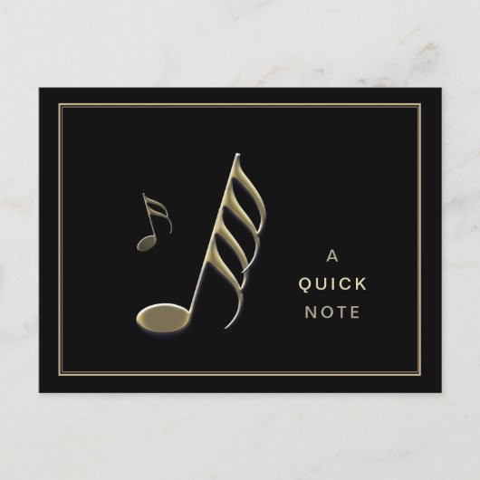 "A Quick Note" Gold Musiknote Black Postcard Postkarte (Vorderseite)