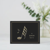 "A Quick Note" Gold Musiknote Black Postcard Postkarte (Stehend Vorderseite)