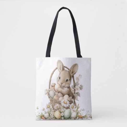 a rabbit in a wicker basket with Easter eggs Tasche (Vorderseite)