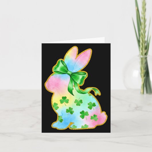 A Rainbow Rabbit With Green Bow And Shamrock St Pa Karte (Vorderseite)