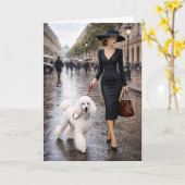 A Rainy Day In Paris, Poodle Blank Card Karte (Gelbe Blume)