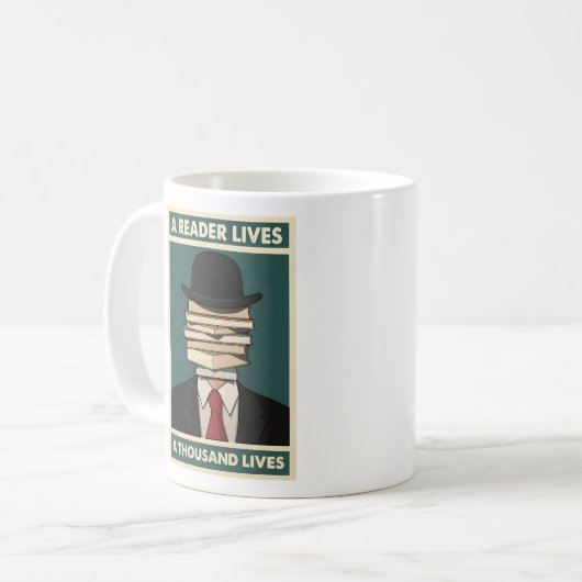 A Reader Lives a Thousand Lives Bibliophile Wisdom Kaffeetasse (Vorderseite Links)