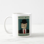 A Reader Lives a Thousand Lives Bibliophile Wisdom Kaffeetasse (Links)