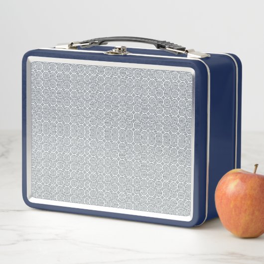 A rectangular blue and white lunchbox  (Beispiel)