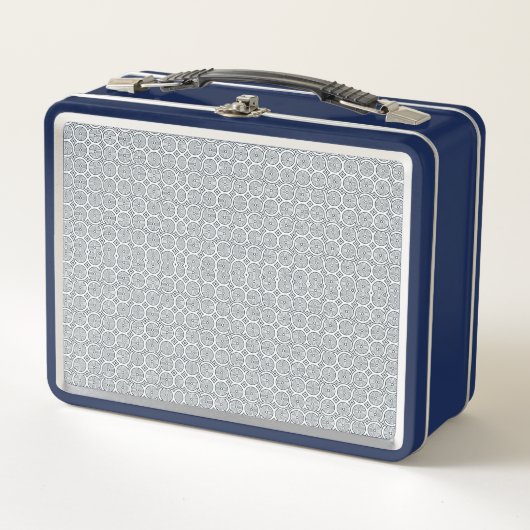 A rectangular blue and white lunchbox  (Vorderseite)