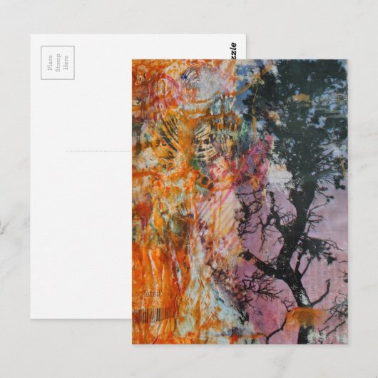 A Retro Tree Mixed Media Collage  Postkarte (Vorne/Hinten)