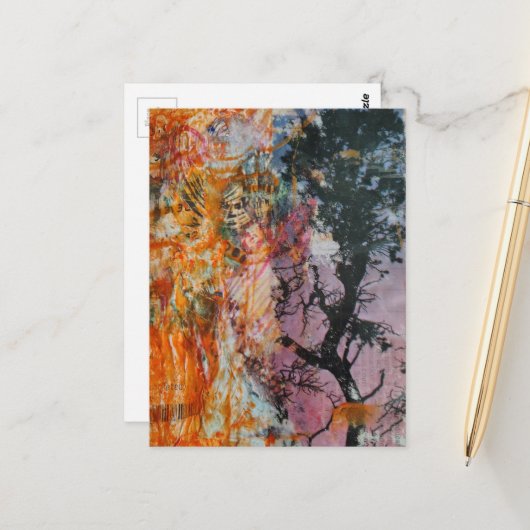 A Retro Tree Mixed Media Collage  Postkarte (Vorderseite/Rückseite Beispiel)