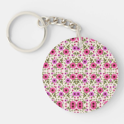 A round keychain with a vibrant pink and green  schlüsselanhänger (Vorderseite)