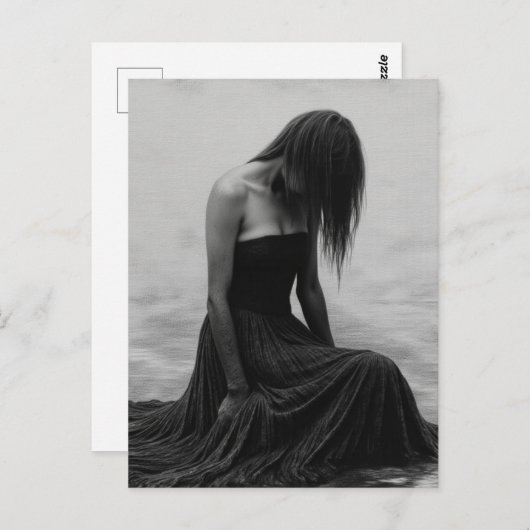 A Sad Woman in the Water Black and White Postkarte (Vorne/Hinten)
