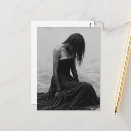 A Sad Woman in the Water Black and White Postkarte (Vorderseite/Rückseite Beispiel)