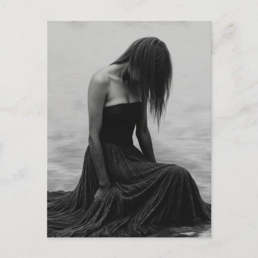 A Sad Woman in the Water Black and White Postkarte (Vorderseite)