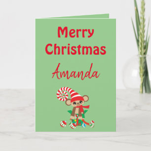 A Safari Monkey Green Christmas Card Karte