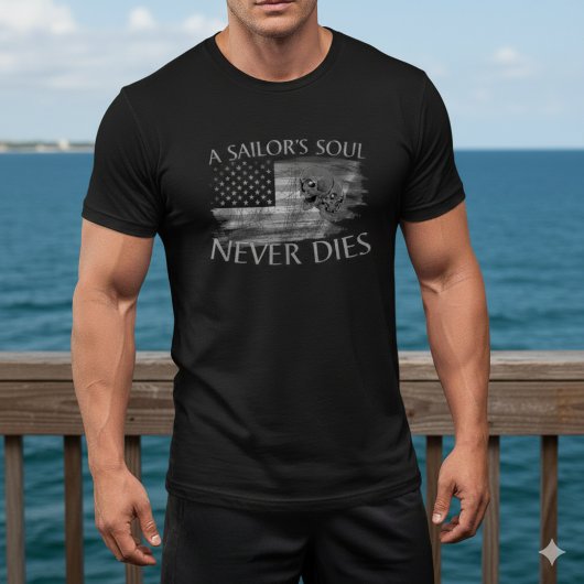A Sailor's Soul Never Dies American Flag Skull Tee