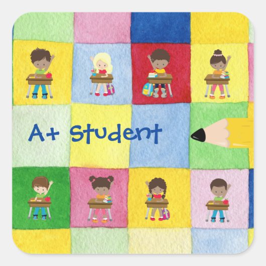 A+ Schüler in der Grundschule Kinderlehrer Quadratischer Aufkleber (Vorderseite)