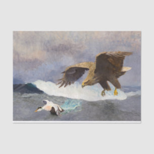A Sea Eagle Chasing Male Eider Duck by B Liljefors Seidenpapier