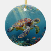 A Sea Turtle and Sun Rays in the Ocean Blue Keramik Ornament (Vorne)