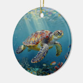A Sea Turtle and Sun Rays in the Ocean Blue Keramik Ornament (Links)