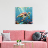 A Sea Turtle and Sun Rays in the Ocean Blue Leinwanddruck (Insitu (Wohnzimmer))
