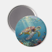 A Sea Turtle and Sun Rays in the Ocean Blue Magnet (Vorderseite/Rückseite)