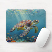 A Sea Turtle and Sun Rays in the Ocean Blue Mousepad (Mit Mouse)