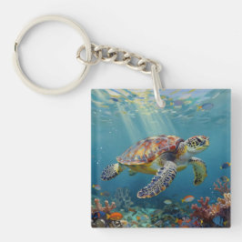 A Sea Turtle and Sun Rays in the Ocean Blue Schlüsselanhänger