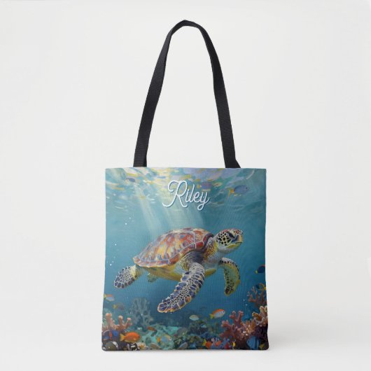 A Sea Turtle and Sun Rays in the Ocean Blue Tasche (Vorderseite)