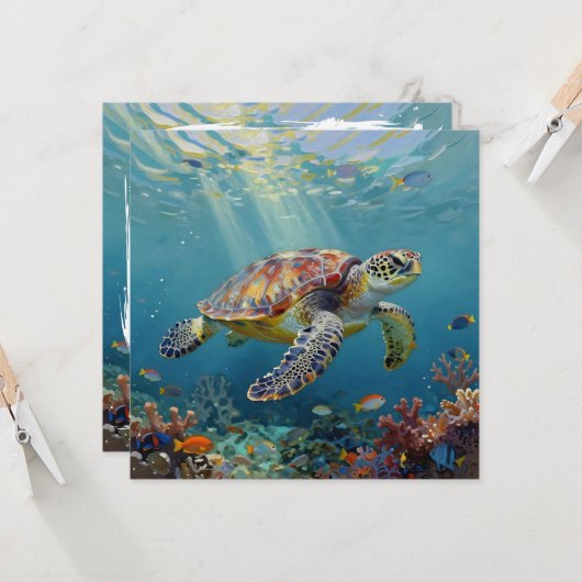 A Sea Turtle Themed Blank Karte (Vorderseite/Rückseite Beispiel)