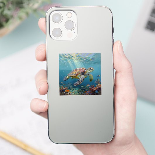 A Sea Turtle Themed Teal Aufkleber (Telefon)
