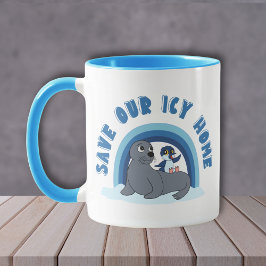 A seal and a penguin "Save Our Icy World" cartoon Tasse