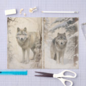 A Separate Pair of Wolves in the Winter Forest Seidenpapier (Handwerk)