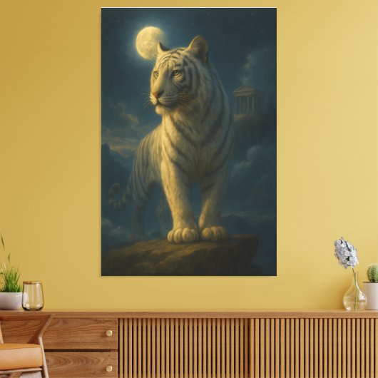 A serene and powerful white tiger painted in premi leinwanddruck (Insitu (Wohnzimmer))