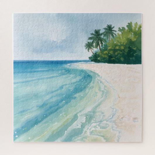 A Serene Tropical Beach in Watercolor Puzzle (Vertikal)