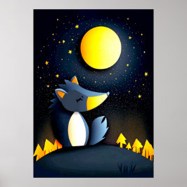 A serene wolf rests on a hill poster