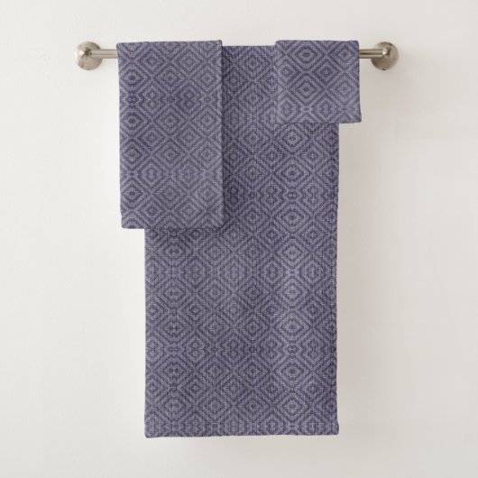 A set of purple towels with a diamond pattern (Insitu)