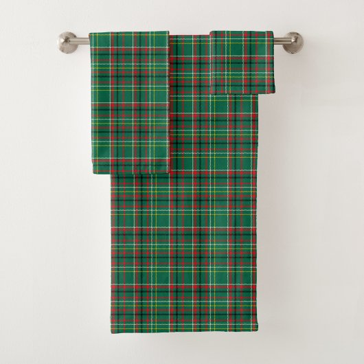 A set of three green plaid towels 