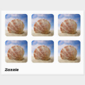 A Shell Propped In The Sand Quadratischer Aufkleber (Blatt)