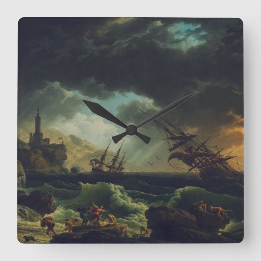 A Shipwreck in Stormy Seas by Claude-Joseph Vernet Quadratische Wanduhr (Vorderseite)