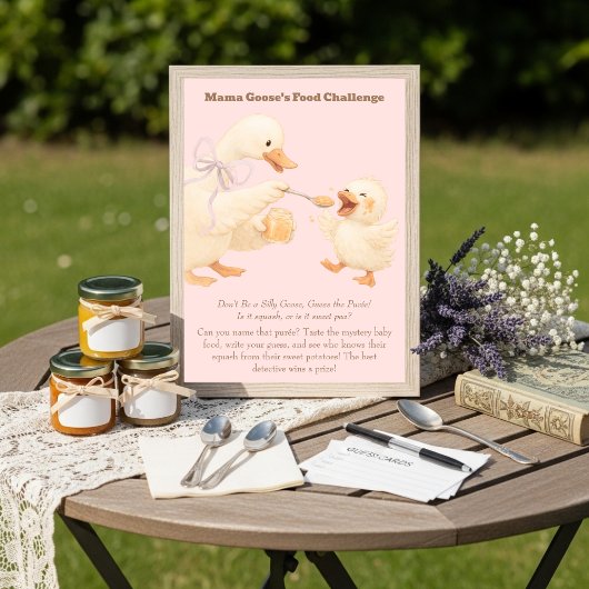 A silly Goose Pink Baby Food Challenge Game Sign Einladung